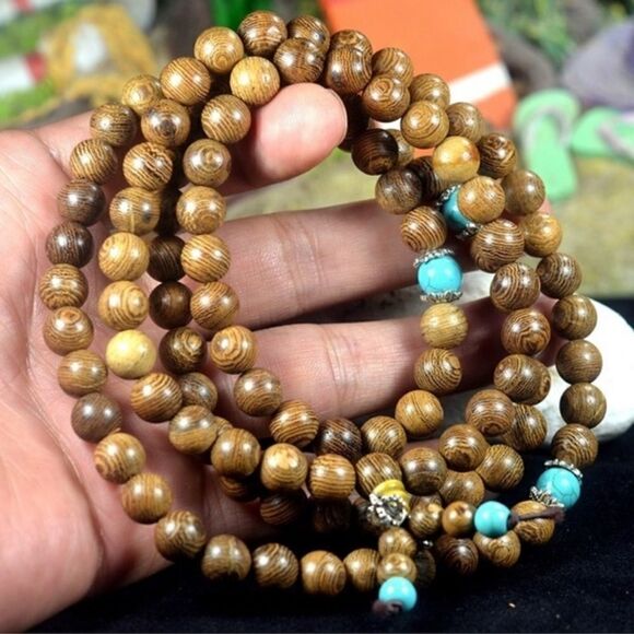 Brown & Turquoise Buddha Beads Wrap Bracelet - Picture 4 of 8